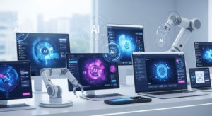 a group of computers on a table