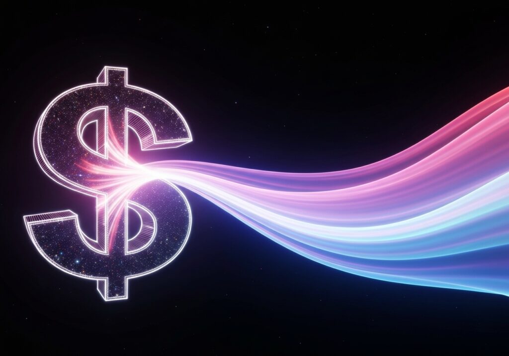a dollar sign with colorful lights coming out of it