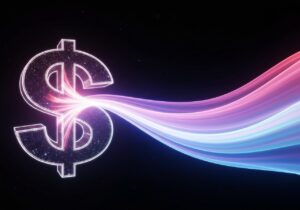 a dollar sign with colorful lights coming out of it